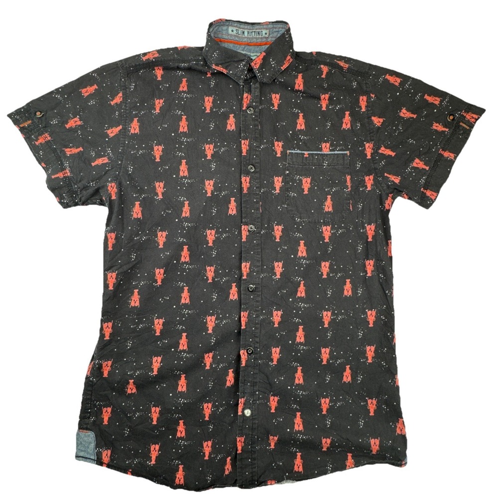 Good Vibes Mens Button Down Shirt M Cotton Lobster Print Slim Fit‎ Beach Summer